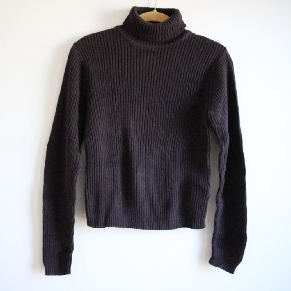 Brown Ribbed Turtleneck Sweater Junior